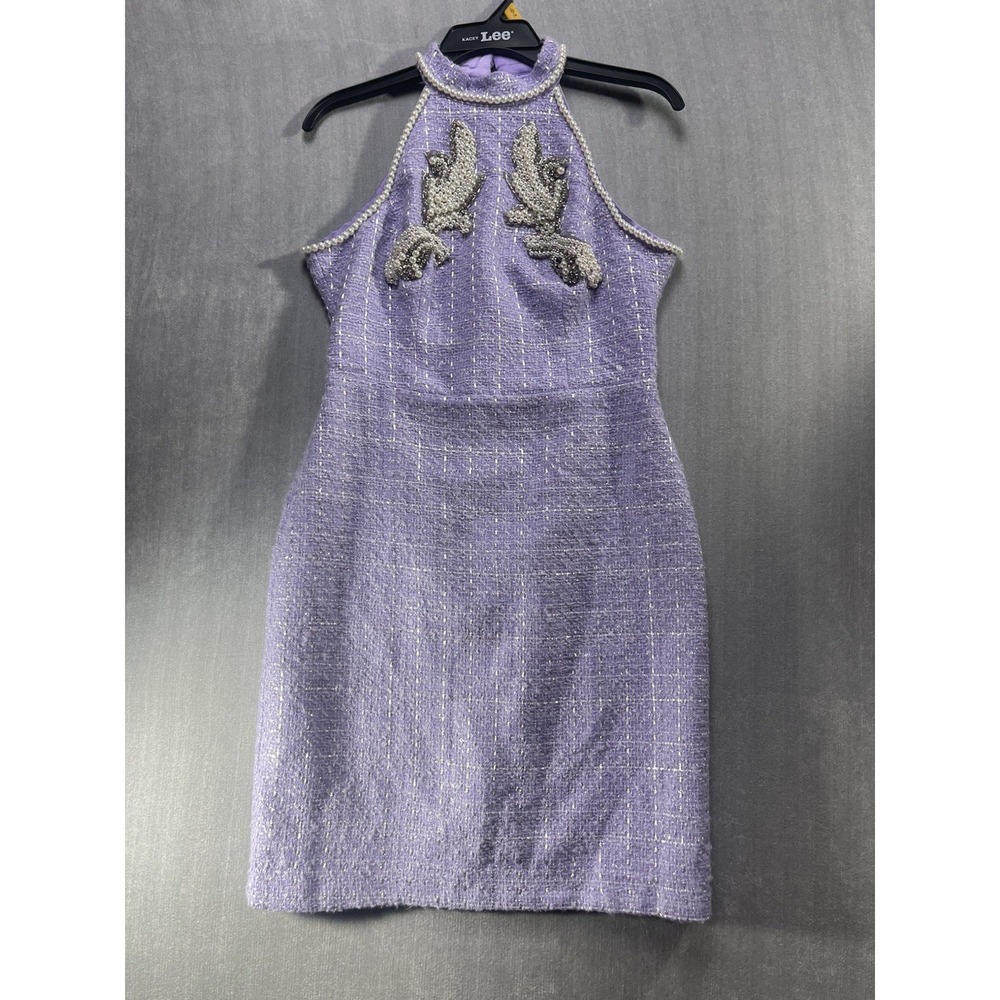 Boston Proper Pearl Embellished Tweed Mock Neck Sheath Dress W/Crystal Trim...